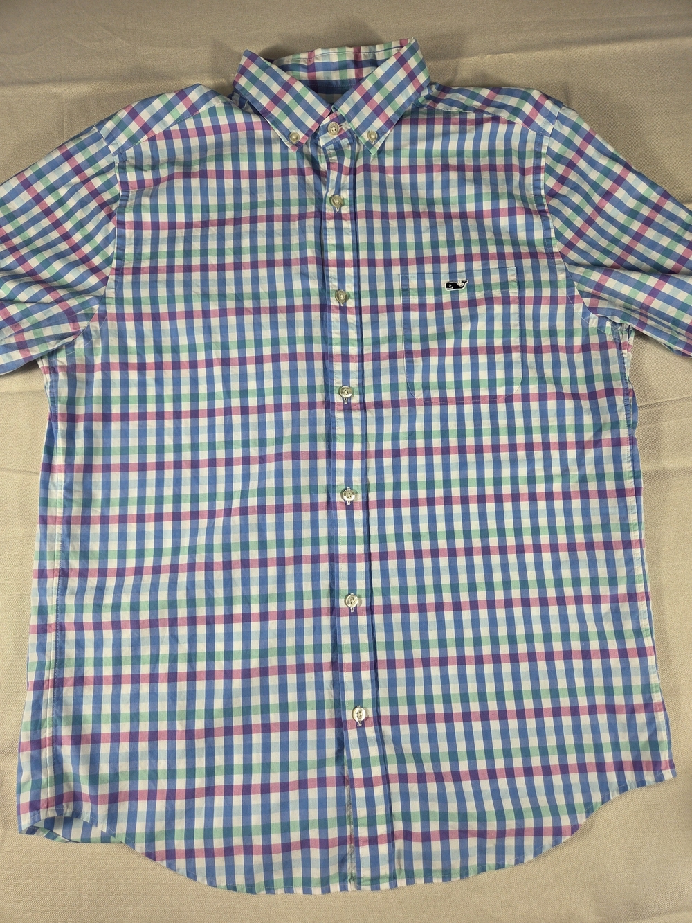 Vineyard Vines Classic Fit Tucker Shirt M Blue Pink Plaid Cotton Button Front
